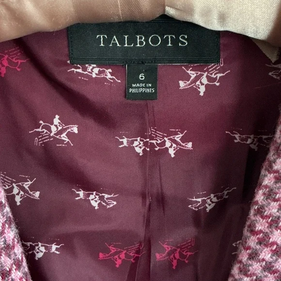 Talbots Wool Blend Women's Blazer in Pink Houndstooth sz 6 - Picture 2 of 14